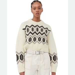 Ganni Cream and Black Fair Isle Crew Neck Sweater